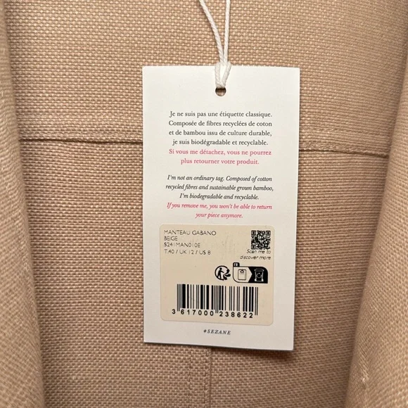SÉZANE Gabano Coat in Beige sz 40 (US 8) NWT - Picture 15 of 16
